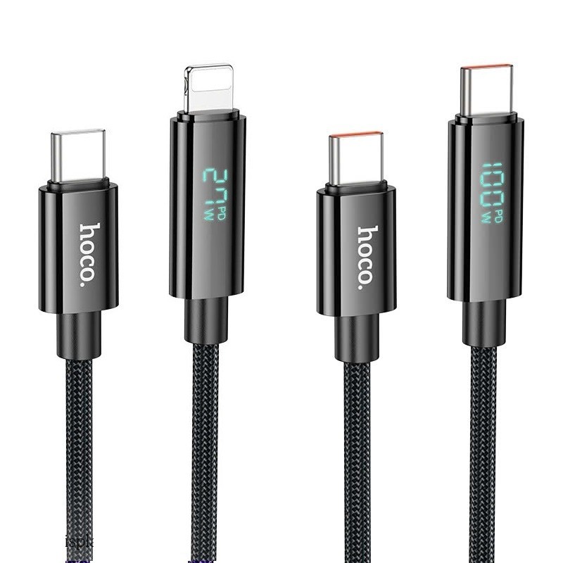 Dây cáp sạc nhanh 100w/27w Hoco U125 C To C, C To L có màn hình hiển thị dòng điện