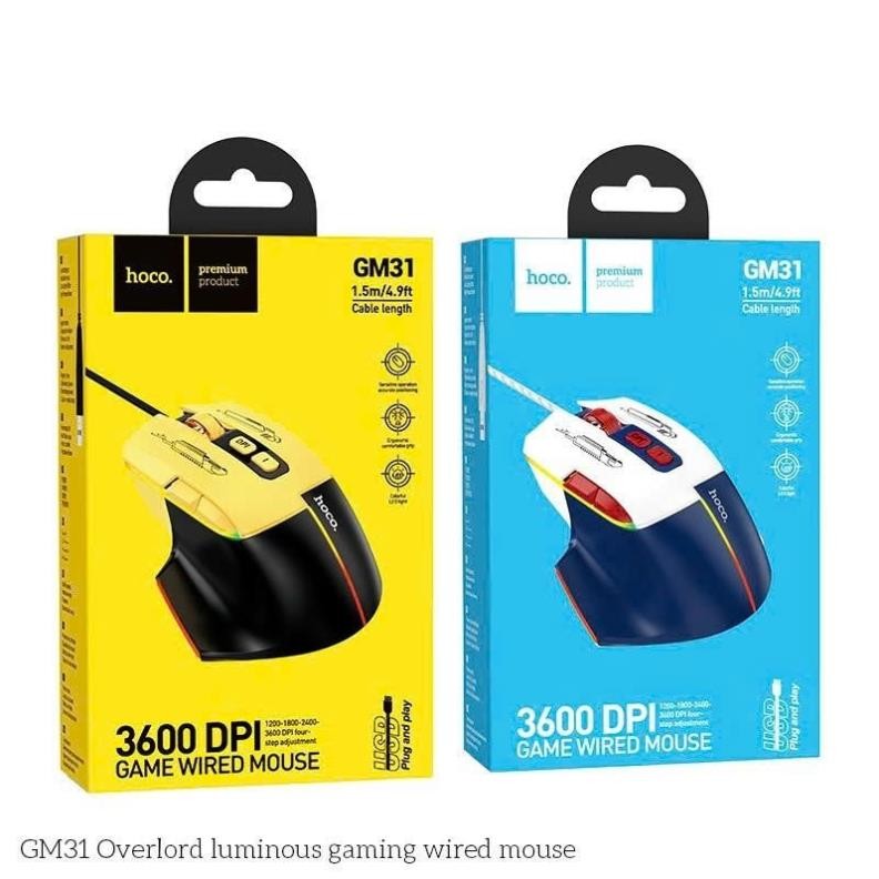 Chuột có dây gaming có led HOCO GM31, kết nối bằng dây đầu USB dài 1.5m