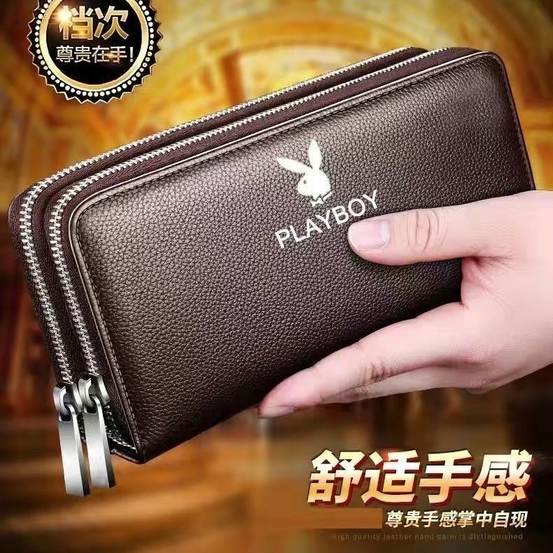 【Playboy】【Dây kéo đôi hai lớp】Ví nam, ví dài bằng da mềm, túi cầm tay dung tích lớn