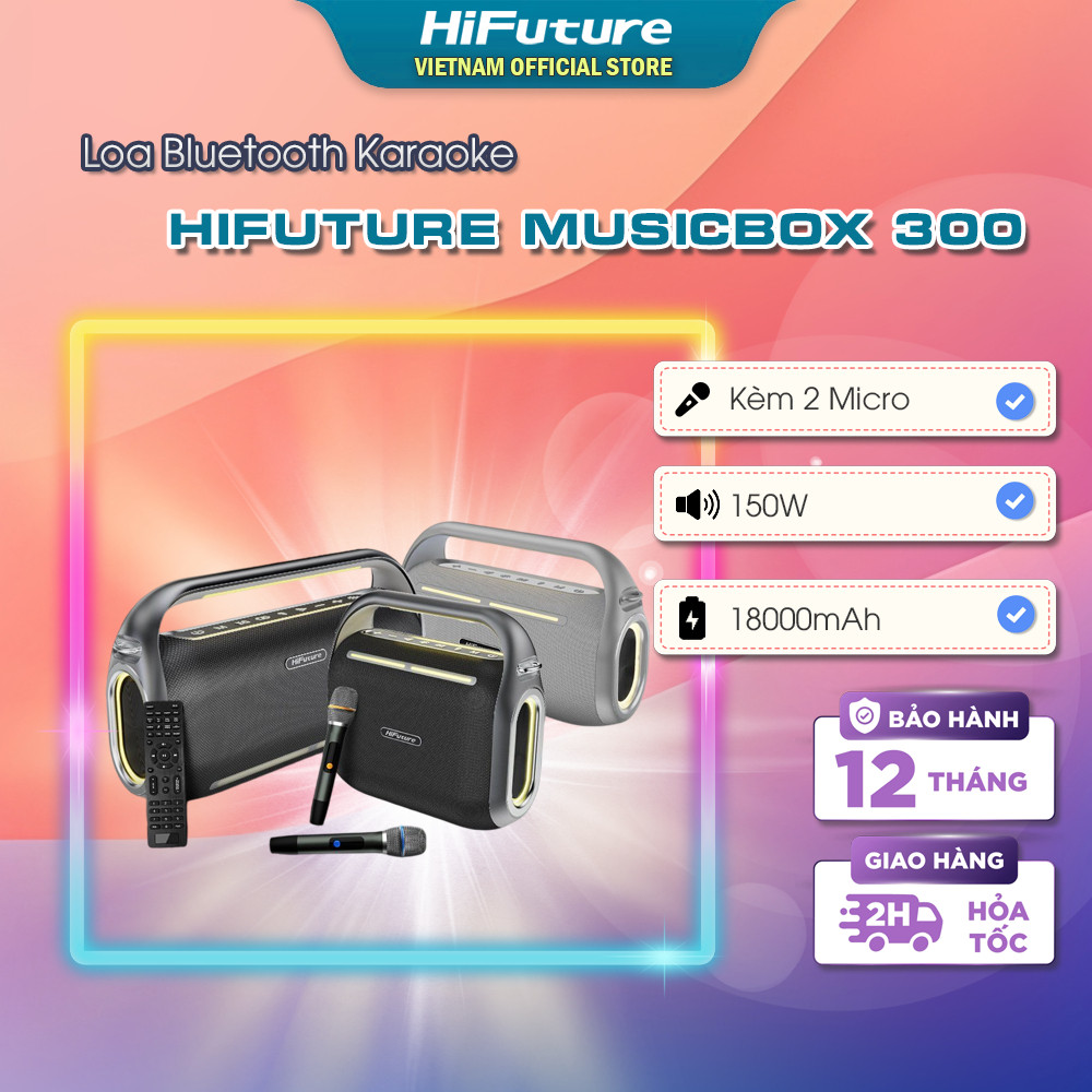 Loa Bluetooth Karaoke HiFuture MusicBox 300 (150W, 18000mAh, kèm 2 Micro, Remote Controller)