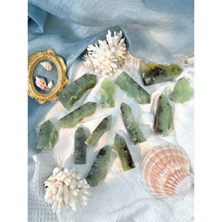  Trụ đá thanh tẩy thach anh tóc xanh Prehnite dùng trong Tarot Reiki Thiền định đá phong thủy 