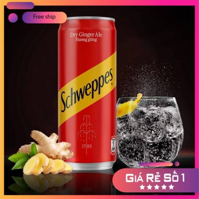 Thùng 24 lon nước soda Dry Ginger Ale hương gừng Schweppes 320ml