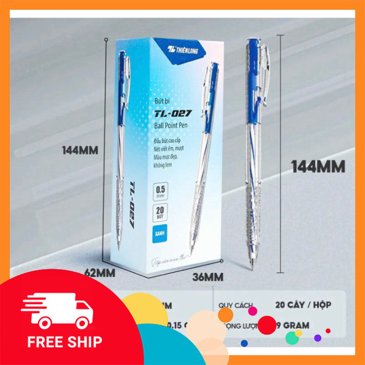 Bộ sản phẩm 20 cây bút bi Thiên Long TL-027 và Combo 10 bút bi loại tiết kiệm Thiên Long TL-027.