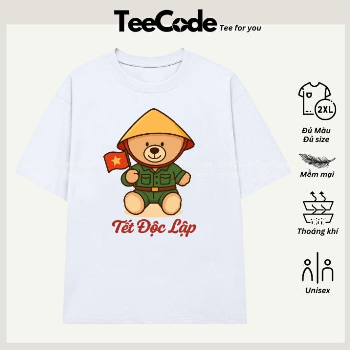 Áo Thun Form Rộng Việt Nam In Hình TẾT ĐỘC LẬP CON GẤU TEDDY CẦM CỜ Nam Nữ Unisex Cổ Tròn UT