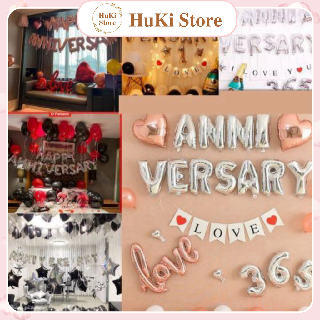 Bộ trang trí bóng kỷ niệm Anniversary, bong bóng chúc mừng ngày kỷ niệm đặc biệt, Happy Anniversary.