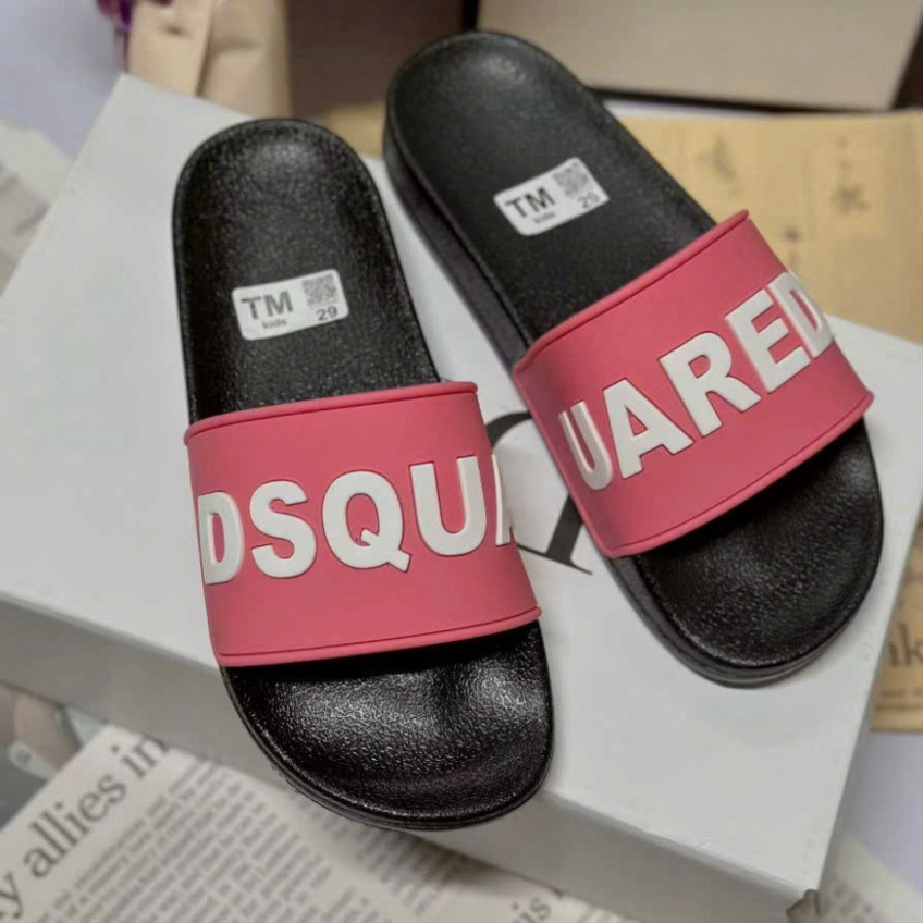 Dép lê nam nữ quai ngang DSQUARED2 chữ cam in nổi, dep DSQ , dép nam boy phố đế cứng đẹp cực nét 3 màu đen hồng xanh