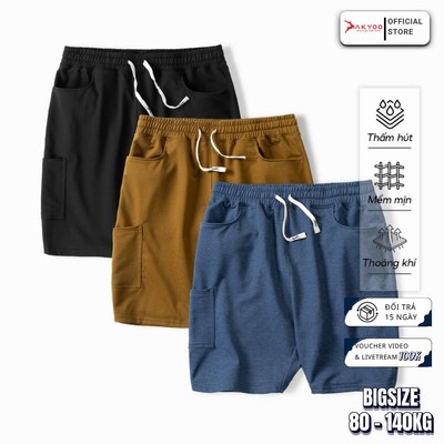 Quần Short Thun Nỉ Có Túi Bigsize Nam AKYOO 80-140kg, Dày Dặn Không Xù, Không Bai Nhão