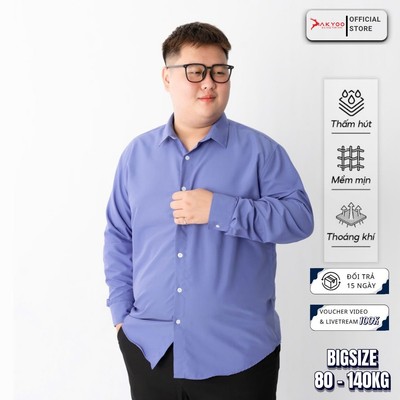 Áo Sơ Mi Dài Tay Bigsize Nam 80-140kg AKYOO Cao Cấp, Không Bai Mờ, Không Gây Khó Chịu Khi Mặc  SM DT THAN-SM DT XANH A2