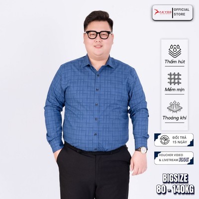 Áo Sơ Mi Dài Tay Bigsize Nam 80-140kg AKYOO Cao Cấp, Co Giãn, Không Bai Mờ, Không Gây Khó Chịu Khi Mặc - SM DT XANH