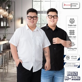 Áo Sơ Mi Nam Big Size Cổ Vest Tay Ngắn Vải Đũi 2 Màu Thời Trang Ngoại Cỡ 80 -140kg - SM DUI TRANG - DEN - XANH -THAN-NÂU