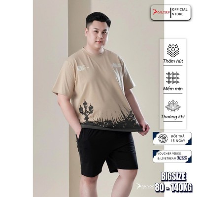 Áo Thun Nam Bigsize 80-140kg AKYOO Cao Cấp, Chất Liệu Cotton Co Giãn, Thoáng Mát- AT GHI IN