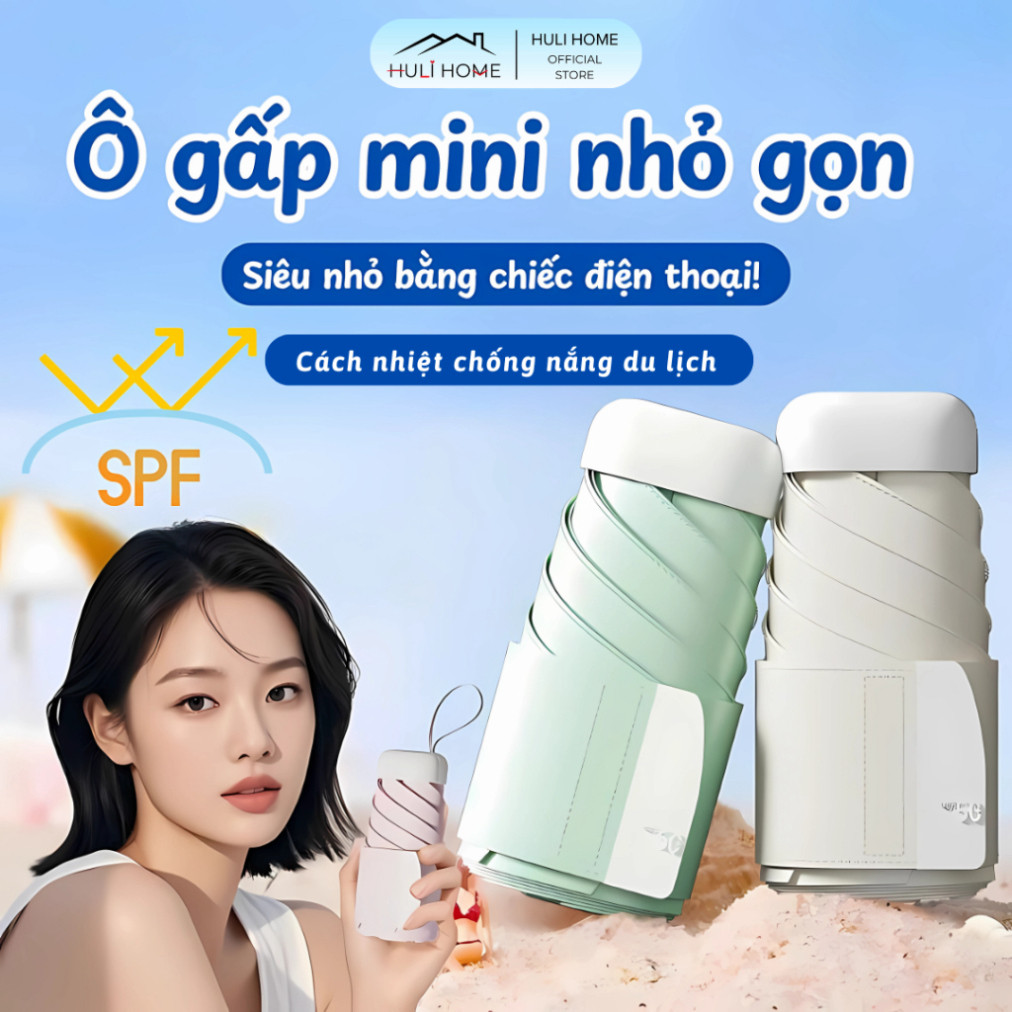 [ Nhỏ = ĐT ] Ô Gấp Mini Che Nắng Che Mưa Siêu Nhỏ Gọn Chống Tia UV Cao Cấp, Dù Đi Mưa Kèm Túi Vải Ti