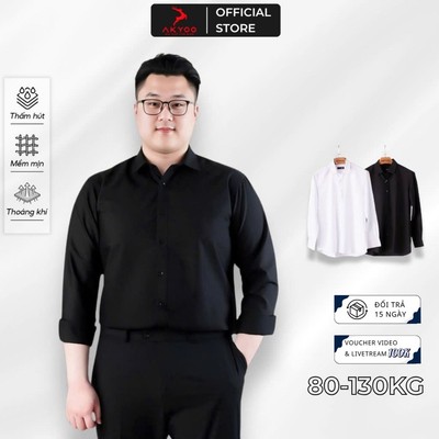 Áo Sơ Mi Dài Tay Bigsize Nam 80-140kg AKYOO Cao Cấp, Không Gây Khó Chịu Khi Mặc - SM TRANG DT - DEN DT