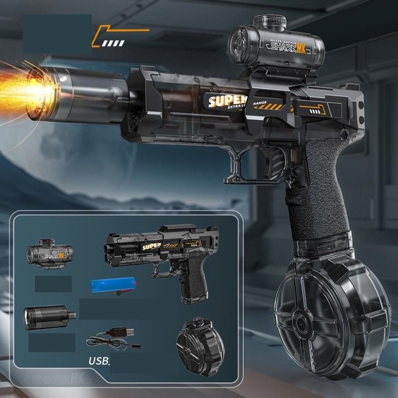 Đồ Chơi Súng Nước Phun Nước Tự Động 2025 – Có Đèn LED, Pin Sạc, Quà Tặng Bé Yêu