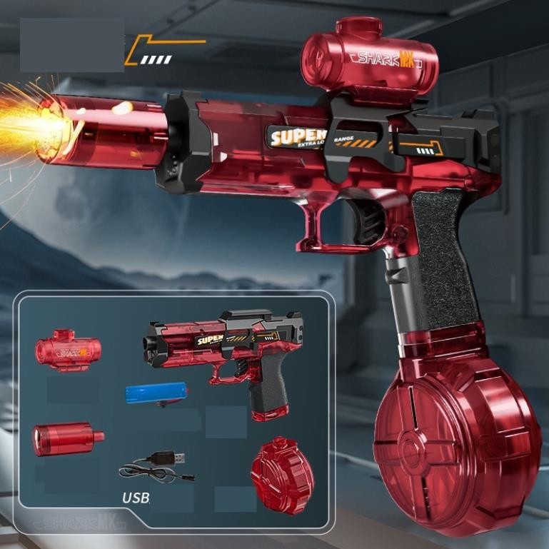 Đồ Chơi Súng Nước  – Bắn Nước Mạnh Mẽ, Có Đèn, Kèm Pin Sạc Có Đèn Led