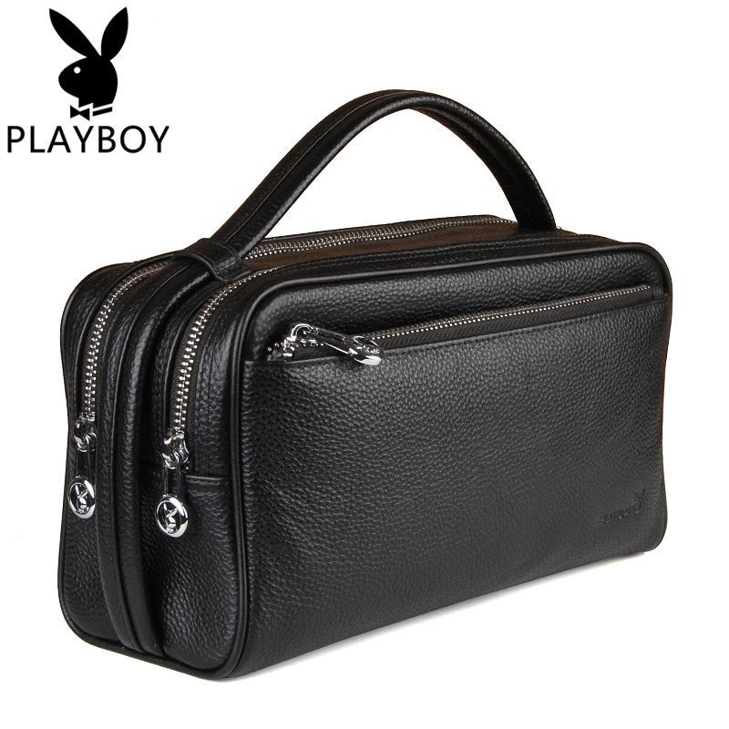 Túi xách nam Playboy có khóa kéo đôi Túi xách da công sở cho nam Túi da thật cao cấp, dung tích lớn