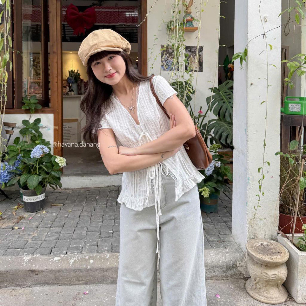 Áo kiểu nữ Irene tay hến viền ren ulzzang HEI STORE M467