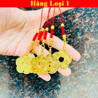 [đã xiin lộc] Đồng Xu Màu Cổ Hoa Mai 5 Cánh kèm Dây Treo May Mắn, size nhỏ 3cm, Rước Tài Lộc