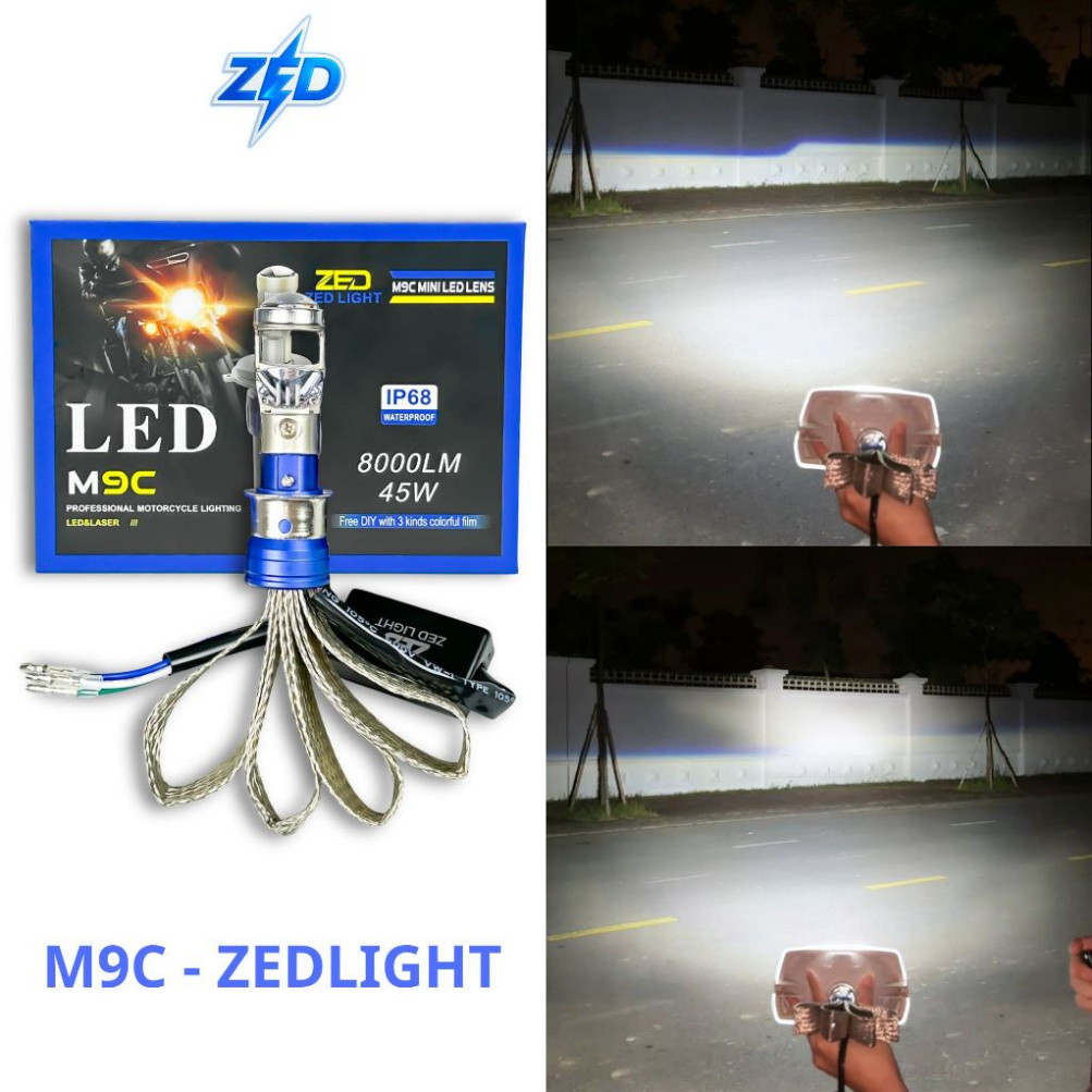 Đèn Pha LED Bi Cầu M9C ZED LIGHT 45W Siêu Sáng, Chiếu Xa 150m, Phù Hợp Chân H4 M5 Lắp Xe Máy, Ô Tô