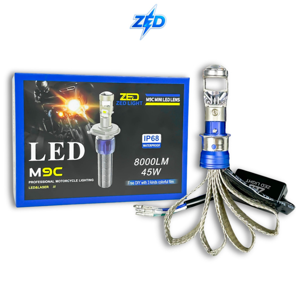 Đèn Pha LED Bi Cầu M9C ZED LIGHT - 45W Chân H4 M5 Dùng Cho Xe Máy, Ô Tô - Bảo Hành 2 Năm
