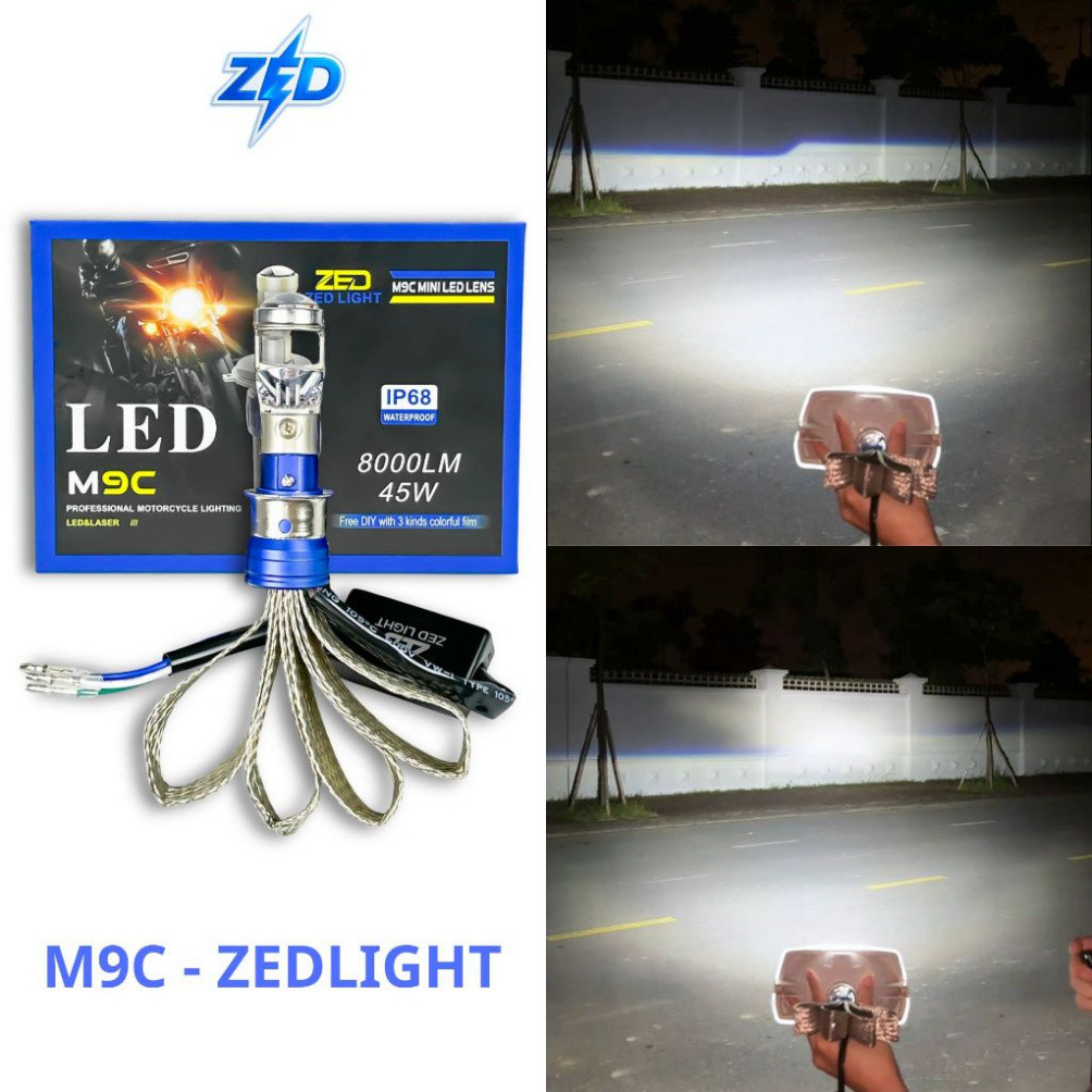Đèn Pha LED Bi Cầu M9C ZED LIGHT - 45W Siêu Sáng, Chiếu Xa Hơn 150m Chân H4 M5 Lắp Cho Xe Máy, Ô Tô