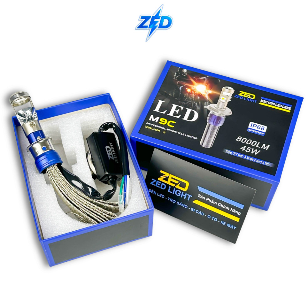 Đèn Pha LED Bi Cầu M9C ZED LIGHT - 45W Siêu Sáng, Chiếu Xa Hơn 150m, Chân H4 M5 Cho Xe Máy, Oto