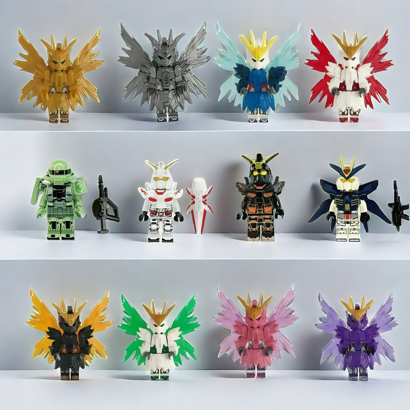 Tương thích với LEGO Gundam, mô hình lắp ráp đồ chơi minifigure với cánh, robot mecha chiến đấu, quà
