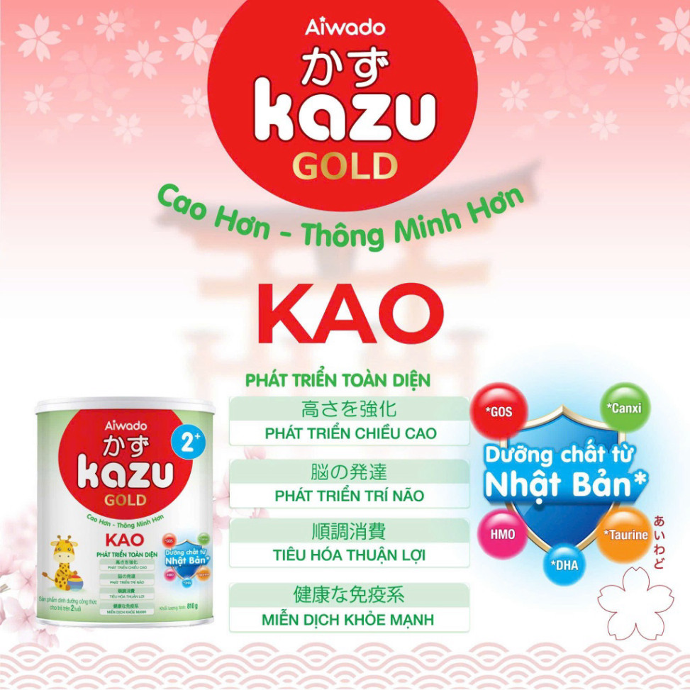 Sữa Bột Aiwado Kazu Kao Gold 1+2+ Bổ Sung DHA, Phát Triển Trí Não, Tăng Đề Kháng & Phát Triển