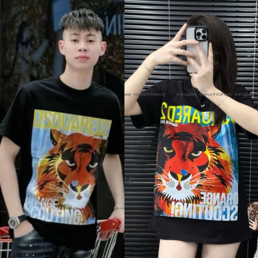 Áo Phông Dsq Hổ cộc tay cổ tròn nam nữ ,áo thun Dsq hổ vàng boy phố hot trend nam nữ UT