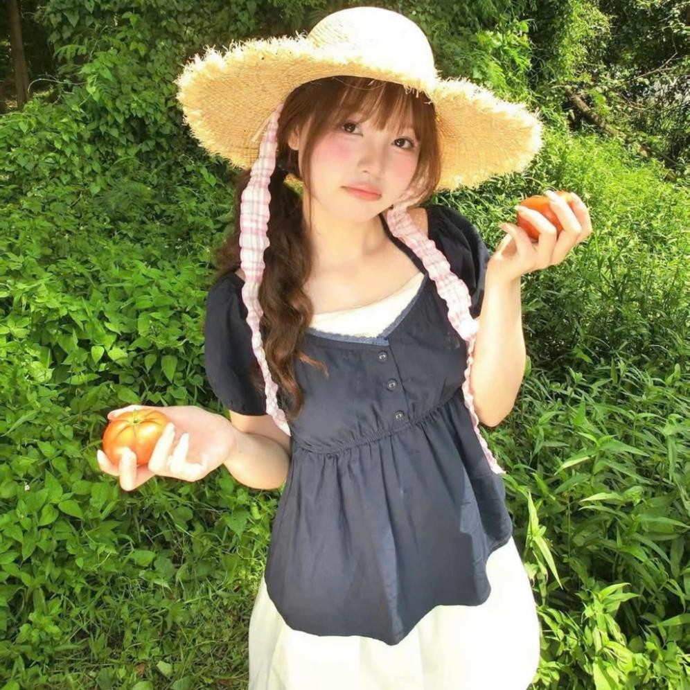 (Hàng QC) Áo babydoll buộc dây viền ren tiểu thư, áo kiểu nữ Hàn Quốc A372 Luna Vintage