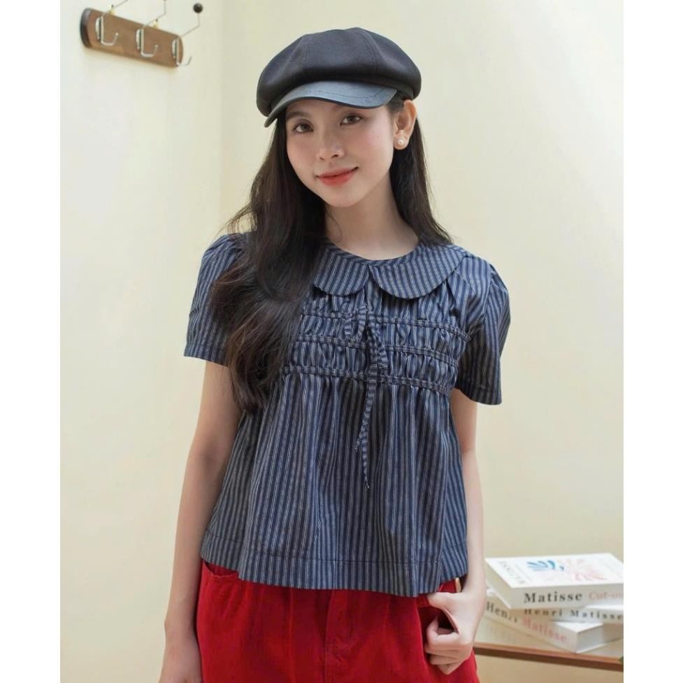 (Hàng QC) Áo sơ mi cổ sen kẻ sọc buộc nơ nhiều màu A306, Áo kiểu nữ tiểu thư xinh xỉu Luna Vintage