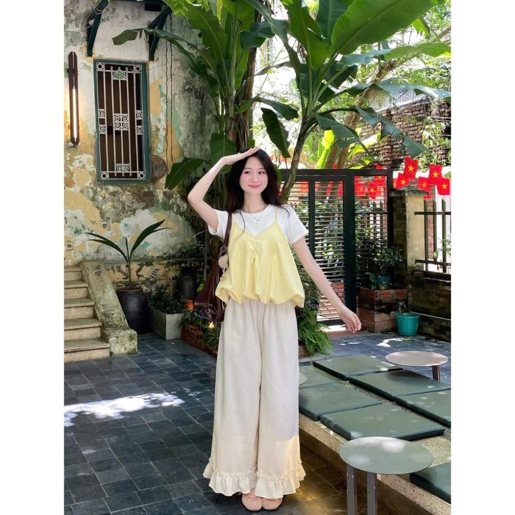 (Hàng QC) A370 Set áo phông mix áo dây phồng bí ngô tiểu thư, set áo nữ Luna Vintage