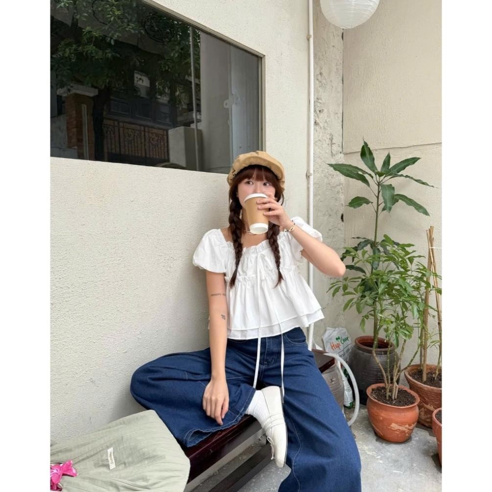 (Hàng QC) Áo baby phồng bồng bềnh viền bèo tiểu thư siêu xinh, áo kiểu đi biển, du lịch siêu hót A368 Luna Vintage