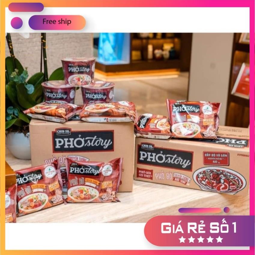 Thùng Phở Bò CHIN-SU Truyền Thống Nước Trong Phở Chinsu Story Gói To 131G