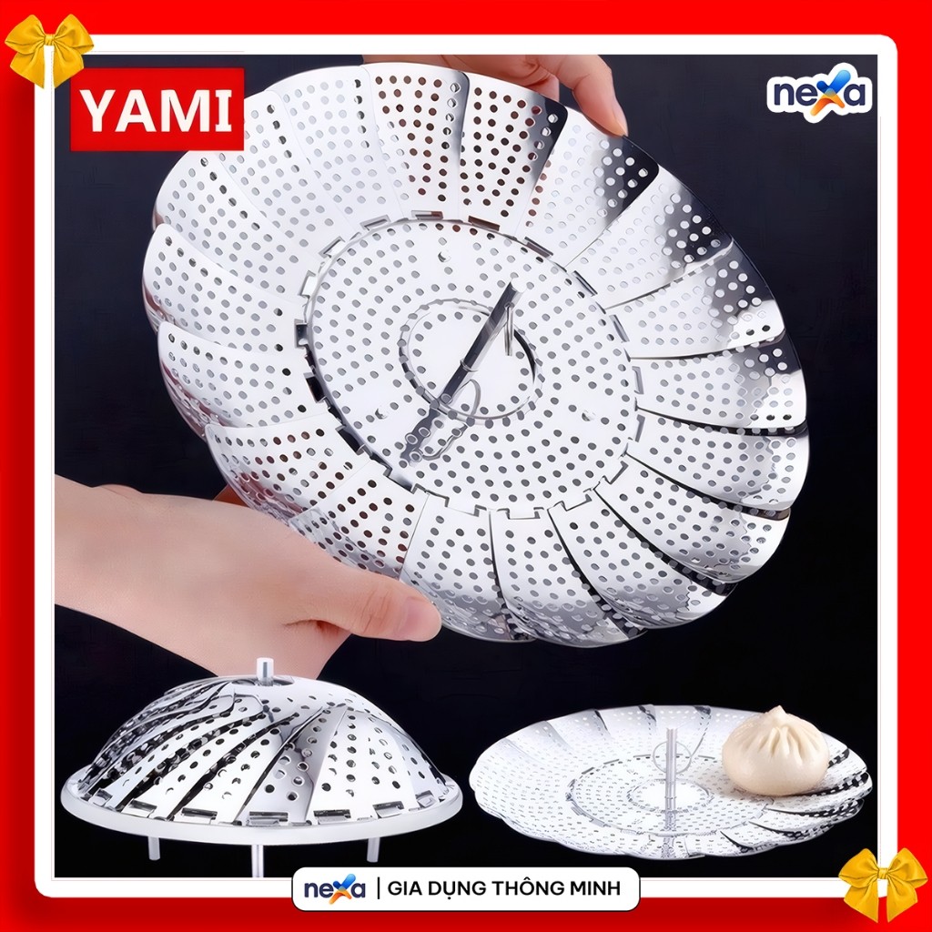 Vỉ Hấp Inox Đồ Xôi, Hấp Cá, Tôm, Bánh Cách Thủy Gập Gọn Inox Sus410 Tiện Lợi