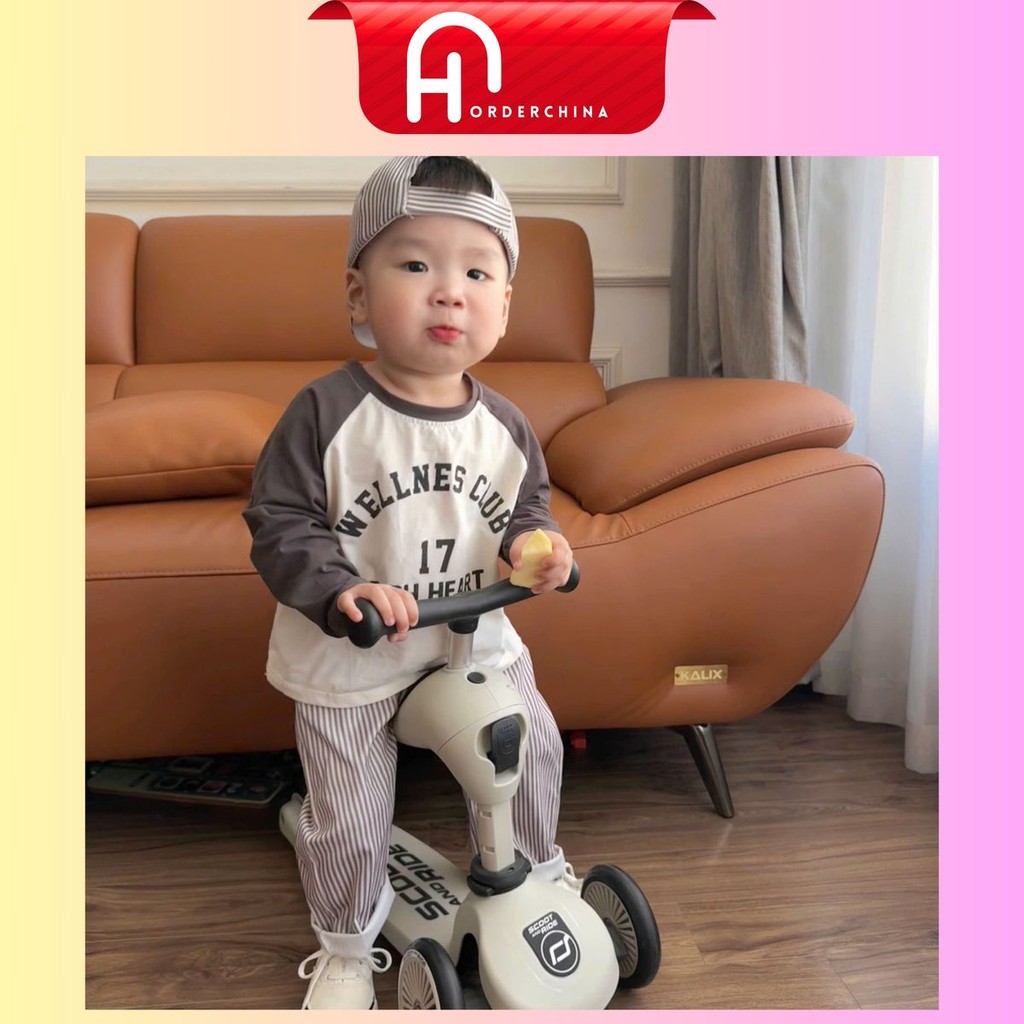 Set bé trai 3 chi tiết áo Wellnes Club 17 quần sọc tặng kèm mũ lưỡi trai - HNOrderChina