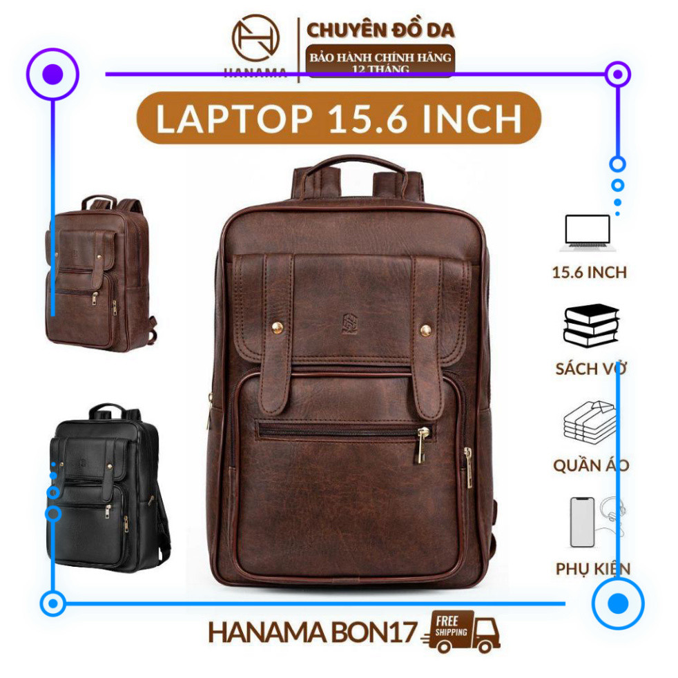 Balo DaBag thời trang Hanama Bon17 đựng laptop đa năng Bag Đeo Vai Nhiều Ngăn Nâu - Đen khóa mạ Đồng