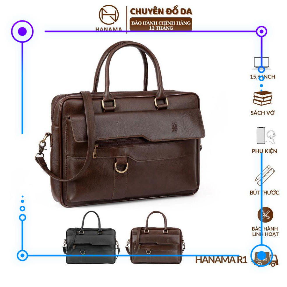 Túi công sở Dabag cao cấp HN R1 da PU hai mầu nâu - đen khóa kẽm mạ Đồng