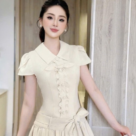 váy nữ dễ thương,váy cổ đức khuy bọc chân váy quây kèm đai C127(Z6)