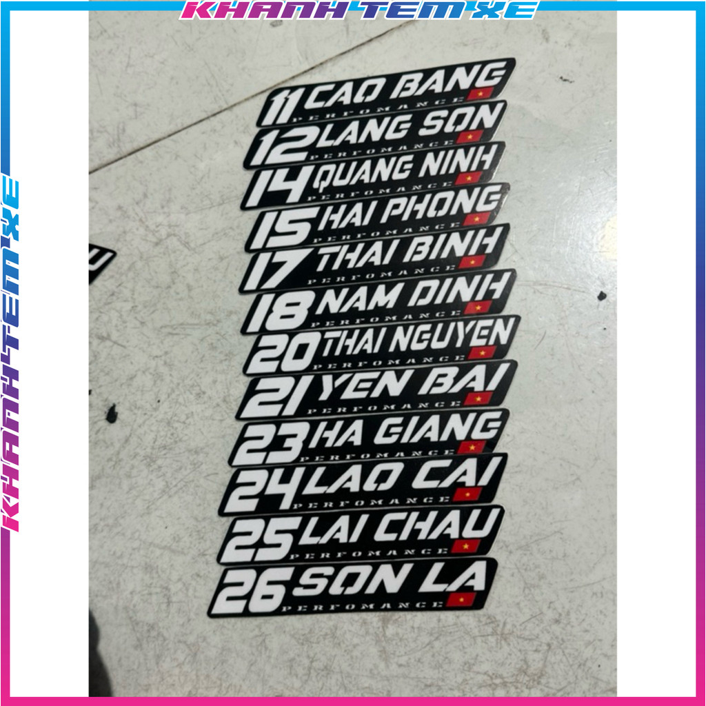 tem tỉnh thành, tem dán performance 63 tỉnh thành VIỆT NAM, chất liệu decal cao cấpchống nước sticke