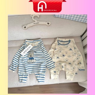  Set 2 bộ dài tay thu đông Hello Puppy màu be và sọc xanh trắng cho bé - HNOrderChina 