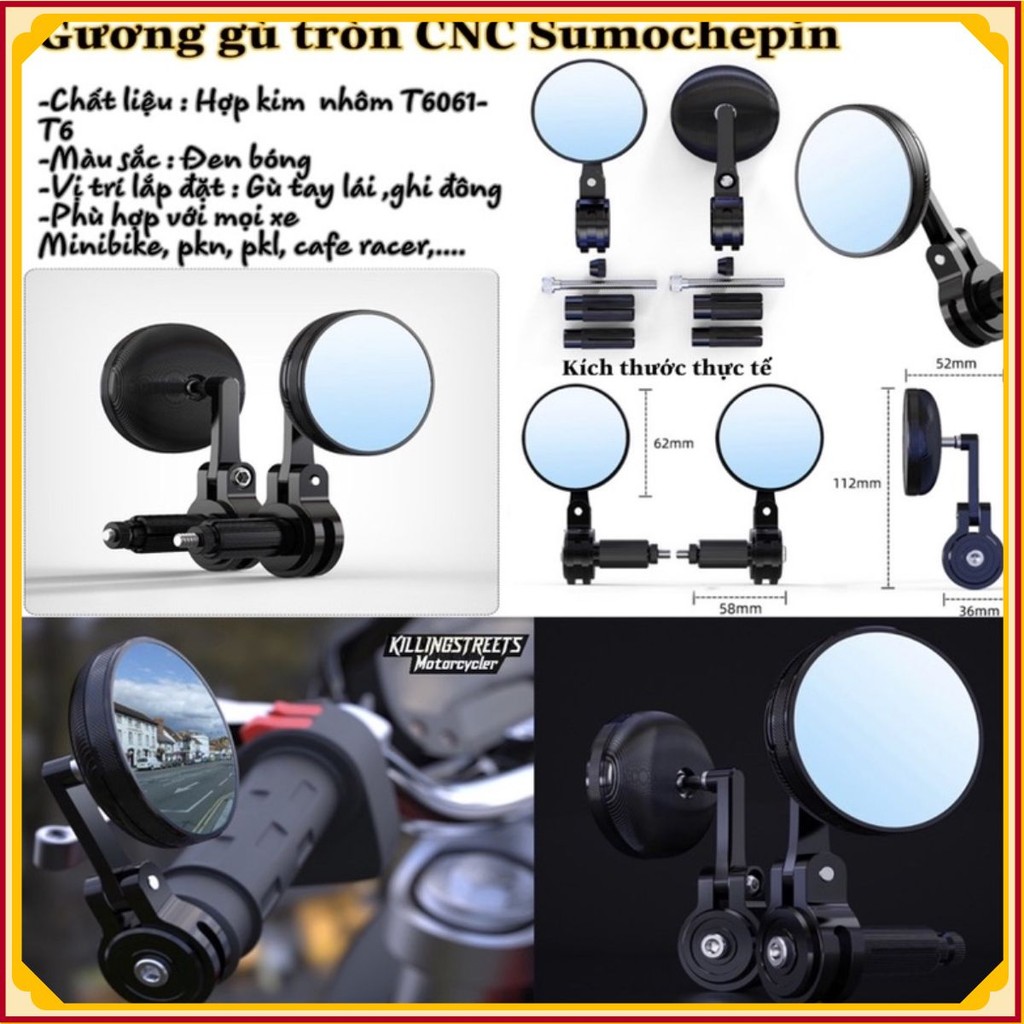 Gương gù CNC tay lái mini cực đẹp Vespa, GTS, Sprint, Msx, Vario ( mã rizoma 2)