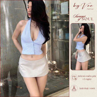[Livestream giảm sâu] Chân váy cạp trễ kaki màu be Beige Skirt ByVeeStyle, Chân váy mini skirt tôn dáng sang chảnh