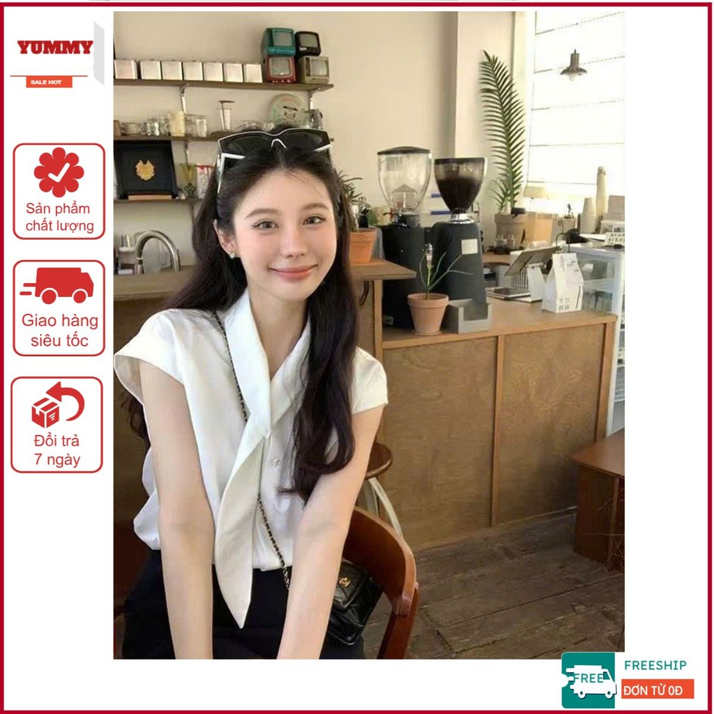 Áo thun nữ thắt nơ Yummy trơn, Áo sơ mi trắng phong cách tiểu thư ngọt ngào S36 | BigBuy360 - bigbuy360.vn