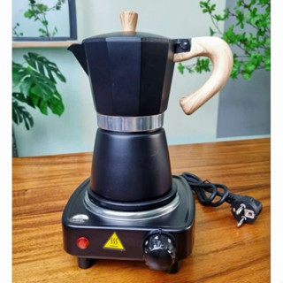 Combo bộ Bếp điện 500W + bình pha cà phê moka 150ml ( chứa tối đa 15gr cf/lần pha)