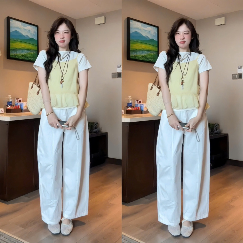 (ẢNH OLDSCHOOL) Set áo thun basic kèm áo tơ 2 dây rút eo freesize GIANGDINHDINH CLOTHING MA801