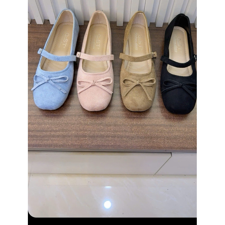 Giày bệt búp bê nữ cao2p gắn nơ xinh đế mềm êm chân LuxyShoes LX195