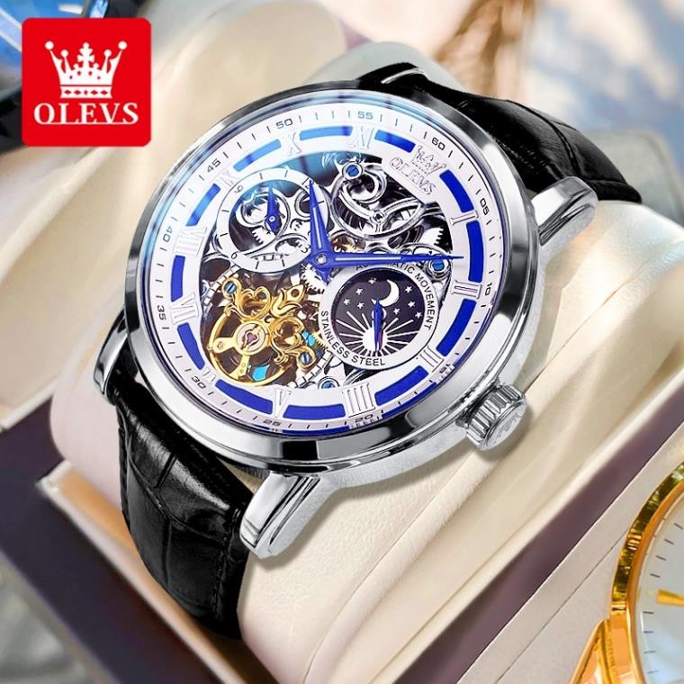 OLEVS Đồng hồ cơ nam chính hãng dây da chống nước thời trang 6670