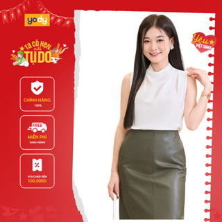  [SALE ĐG] Áo Sơ Mi Cộc Tay Nữ YODY Cổ Lọ Sát Nách Xếp Vai SCN7215