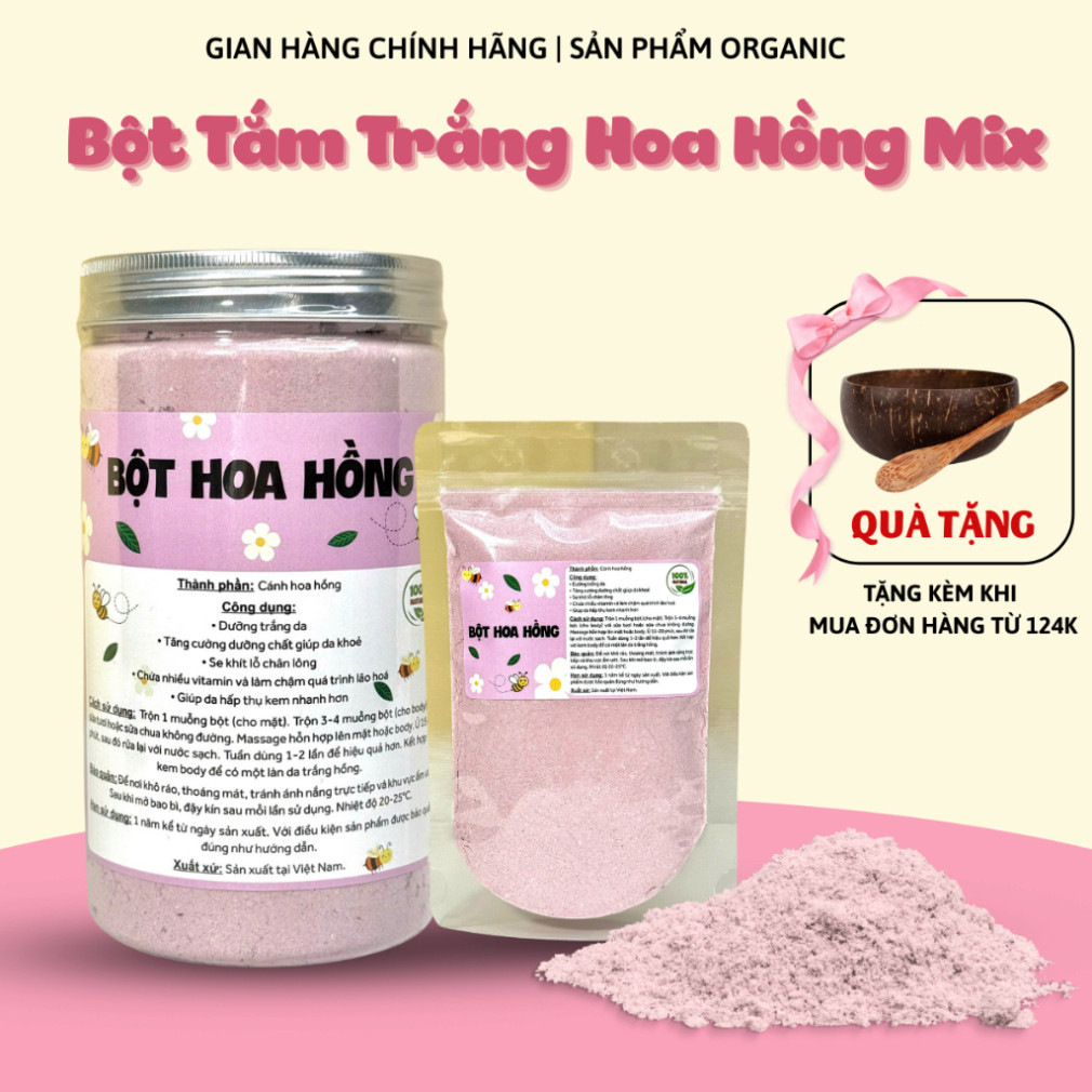 Bột Hoa Hồng Mix Cánh Tắm Trắng, Ủ Trắng - Giúp Dưỡng Trắng, Sáng Da, Chống Lão Hóa Da (Kèm Quà Tặng)